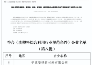 入选符合《废塑料综合利 用行业规范条件》企业名单
